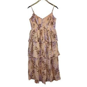 House of Harlow 1960 Pink Tiered Ruffled Midi Dress